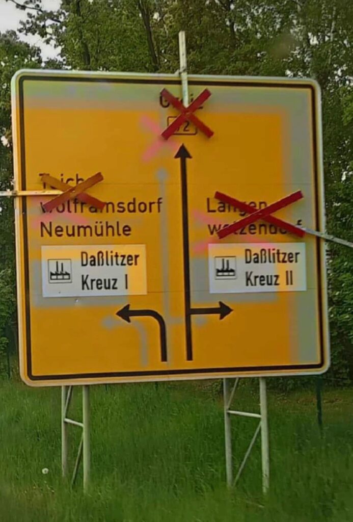 Umleitungsschild am Daßlitzer Kreuz (Foto: HBV: privat)